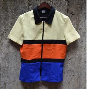 Spago Color Block Short Sleeve Zip Front Top Women’s 8 Petite